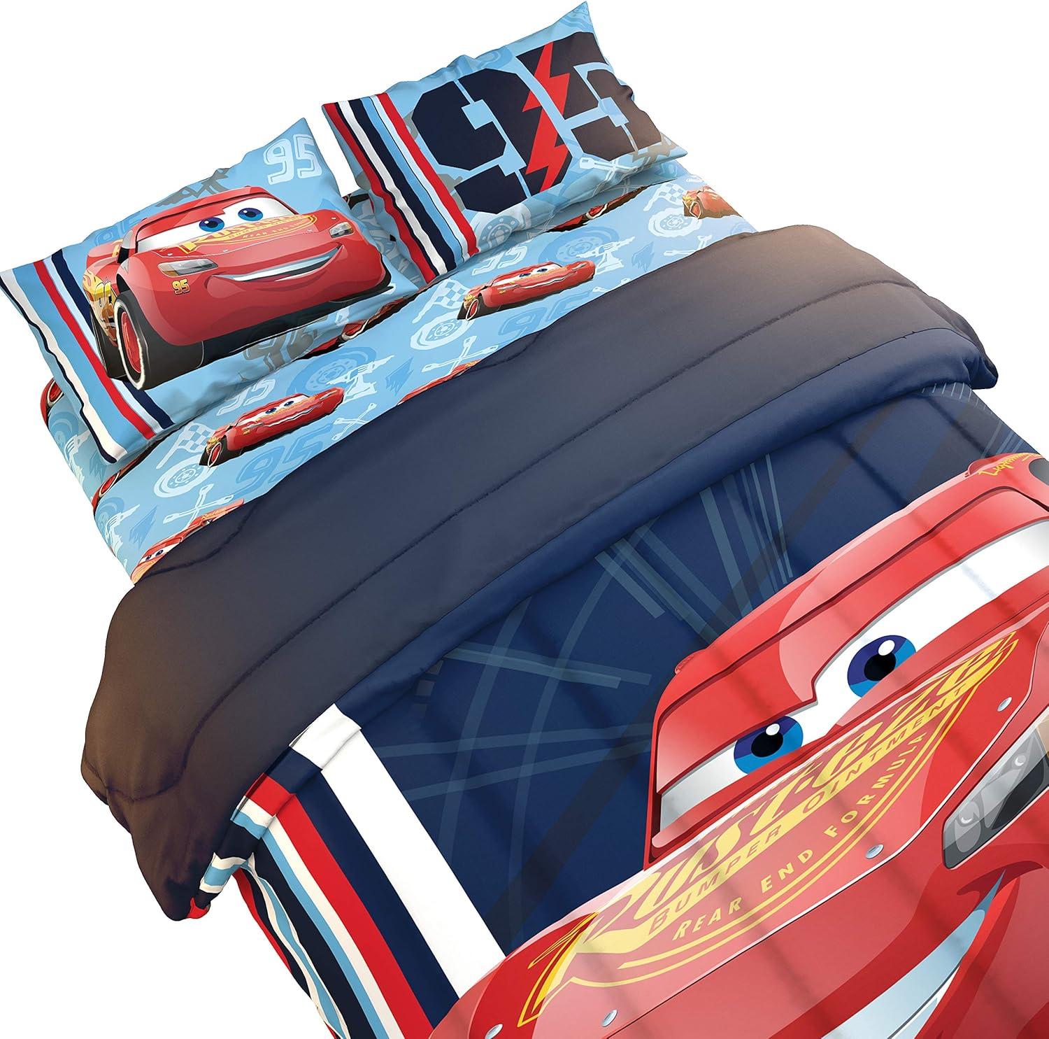 imageJay Franco DisneyPixar Cars Tune Up BlueGray 4 Piece Full Sheet Set with Lightning McQueen ampamp Mater Official DisneyPixar ProductCars 95