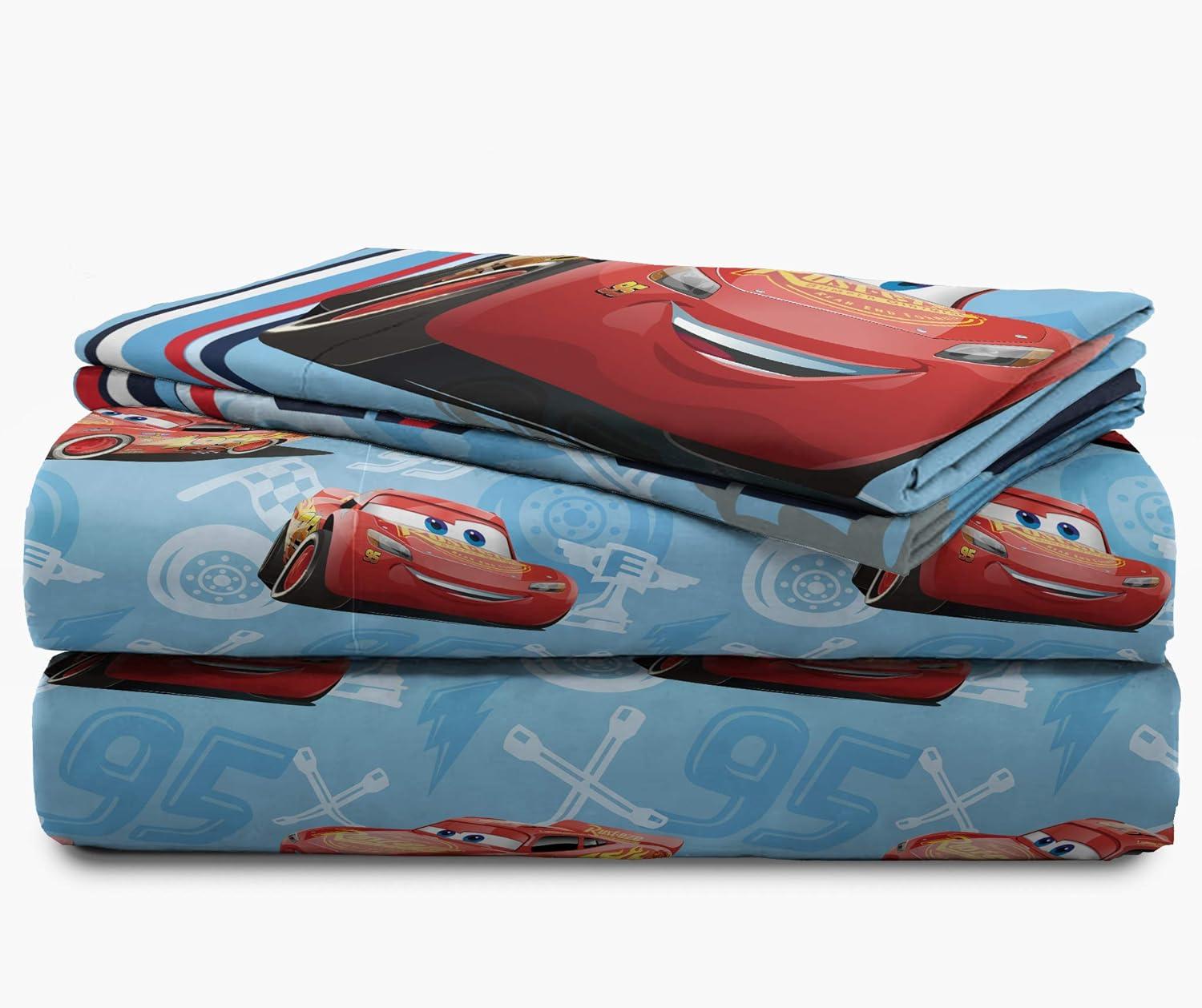 imageJay Franco DisneyPixar Cars Tune Up BlueGray 4 Piece Full Sheet Set with Lightning McQueen ampamp Mater Official DisneyPixar ProductCars 95