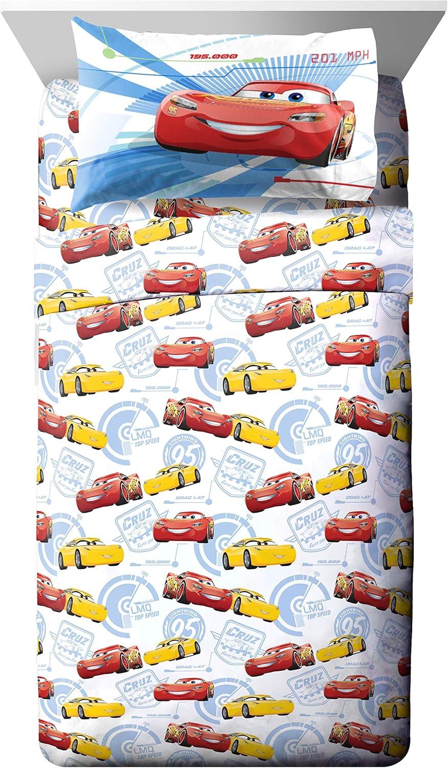 imageJay Franco DisneyPixar Cars Tune Up BlueGray 4 Piece Full Sheet Set with Lightning McQueen ampamp Mater Official DisneyPixar ProductCars Red