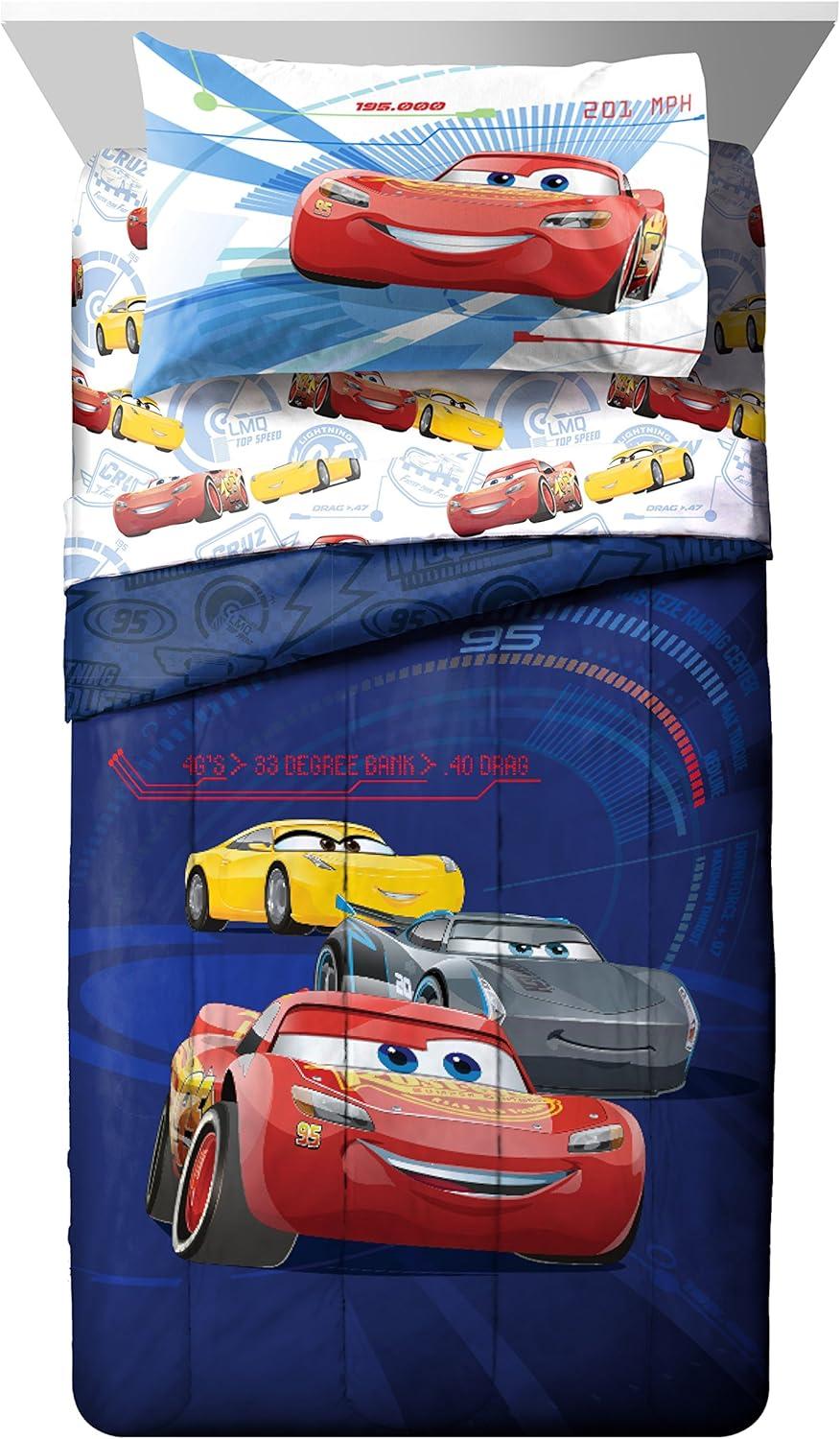imageJay Franco DisneyPixar Cars Tune Up BlueGray 4 Piece Full Sheet Set with Lightning McQueen ampamp Mater Official DisneyPixar ProductCars Red