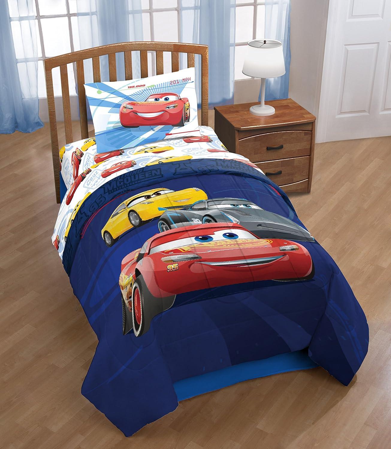 imageJay Franco DisneyPixar Cars Tune Up BlueGray 4 Piece Full Sheet Set with Lightning McQueen ampamp Mater Official DisneyPixar ProductCars Red