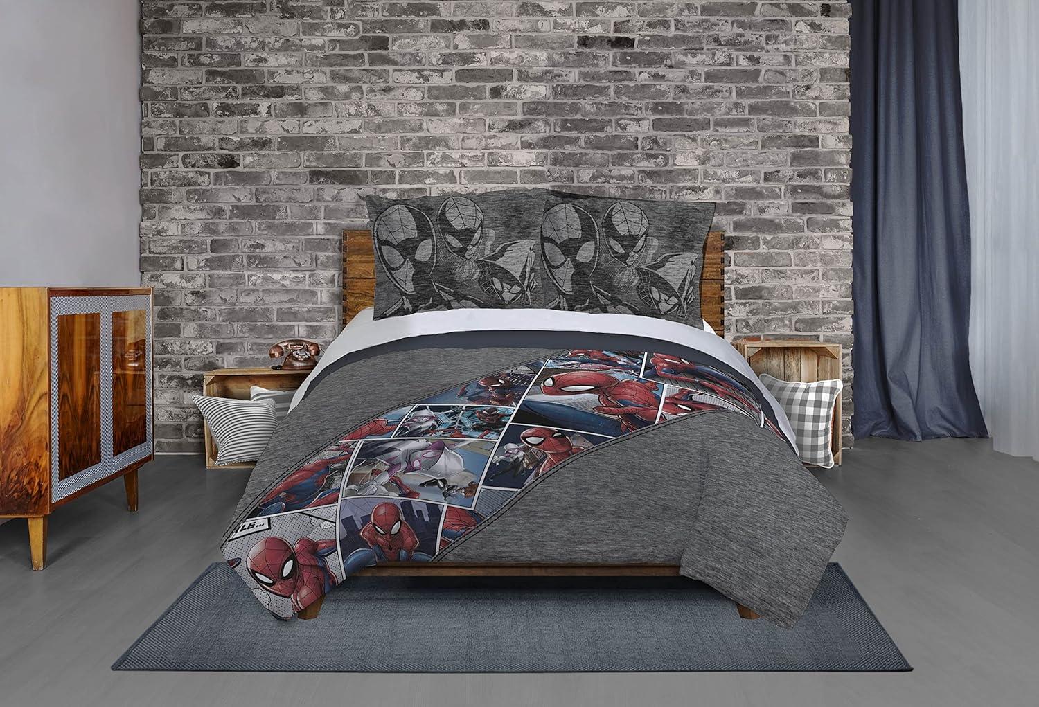 imageJay Franco Marvel Comics 80th Anniversary Twin Comforter ampamp Sham Set  Super Soft Kids Reversible Bedding  Fade Resistant Microfiber Official Marvel ProductGray  Spiderman