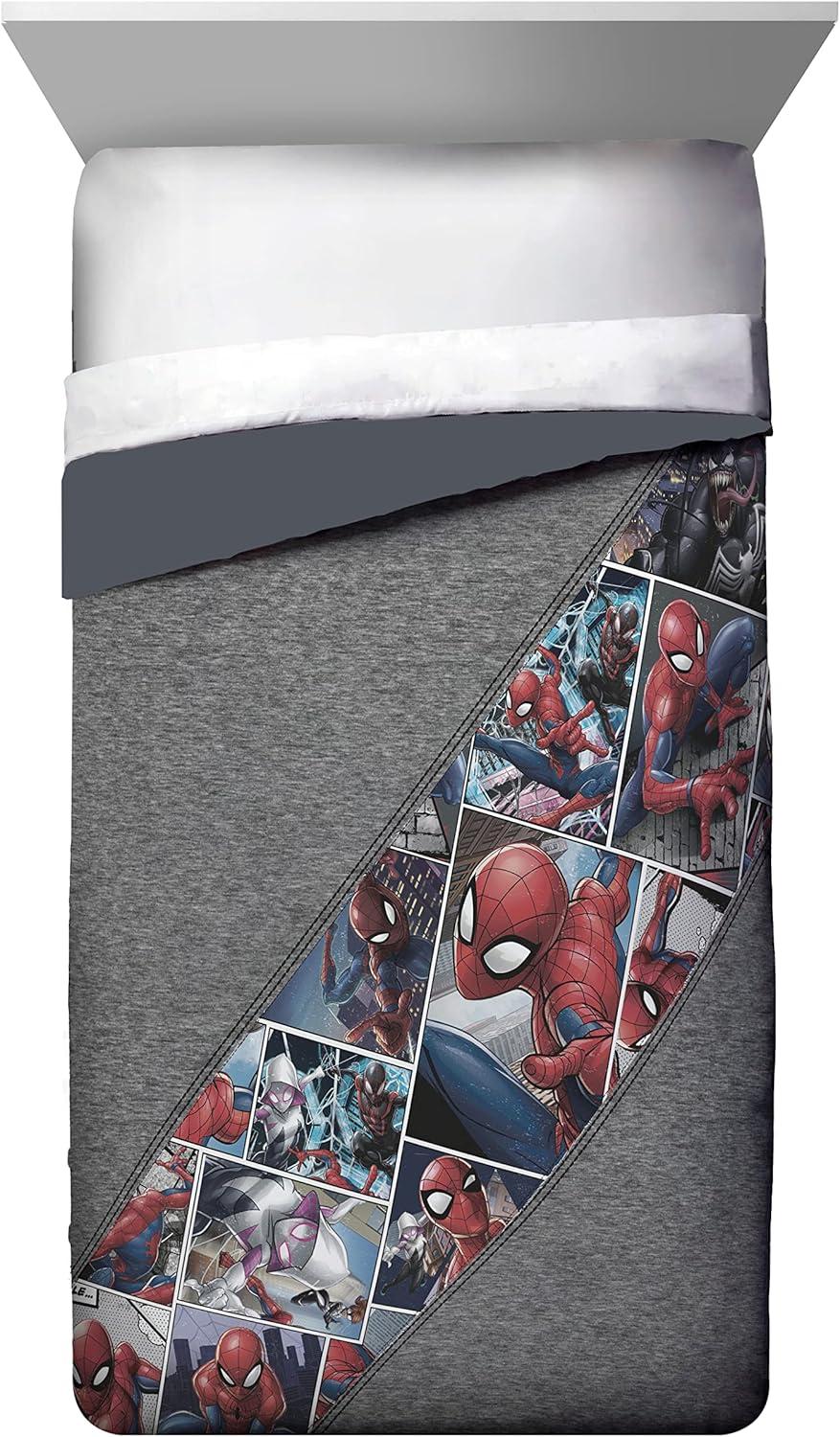imageJay Franco Marvel Comics 80th Anniversary Twin Comforter ampamp Sham Set  Super Soft Kids Reversible Bedding  Fade Resistant Microfiber Official Marvel ProductGray  Spiderman