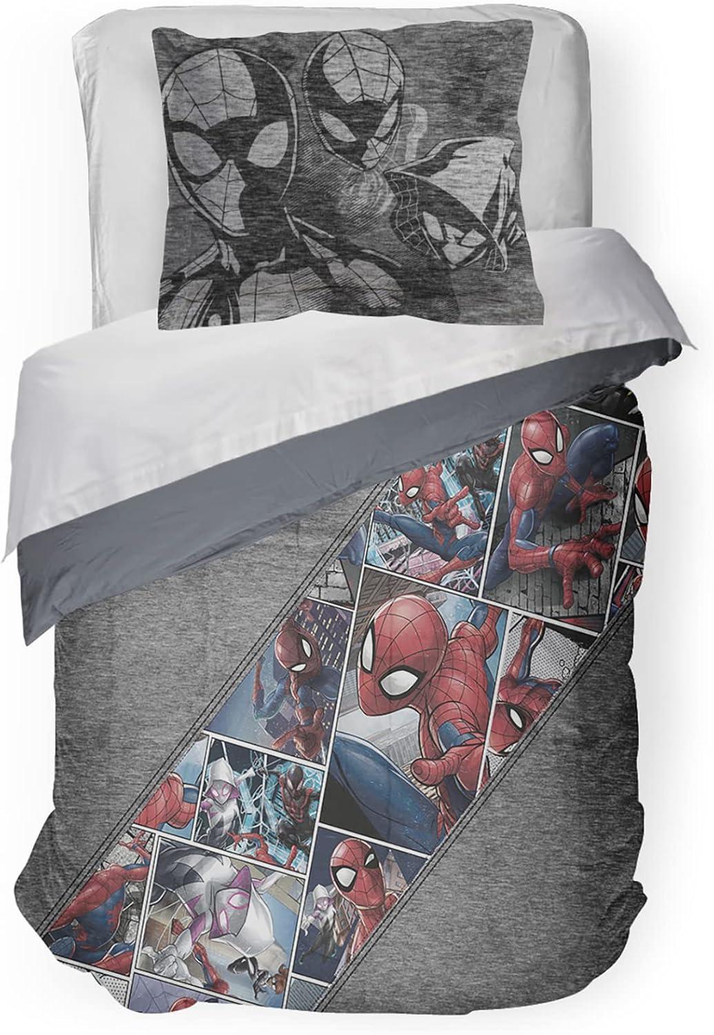 imageJay Franco Marvel Comics 80th Anniversary Twin Comforter ampamp Sham Set  Super Soft Kids Reversible Bedding  Fade Resistant Microfiber Official Marvel ProductGray  Spiderman