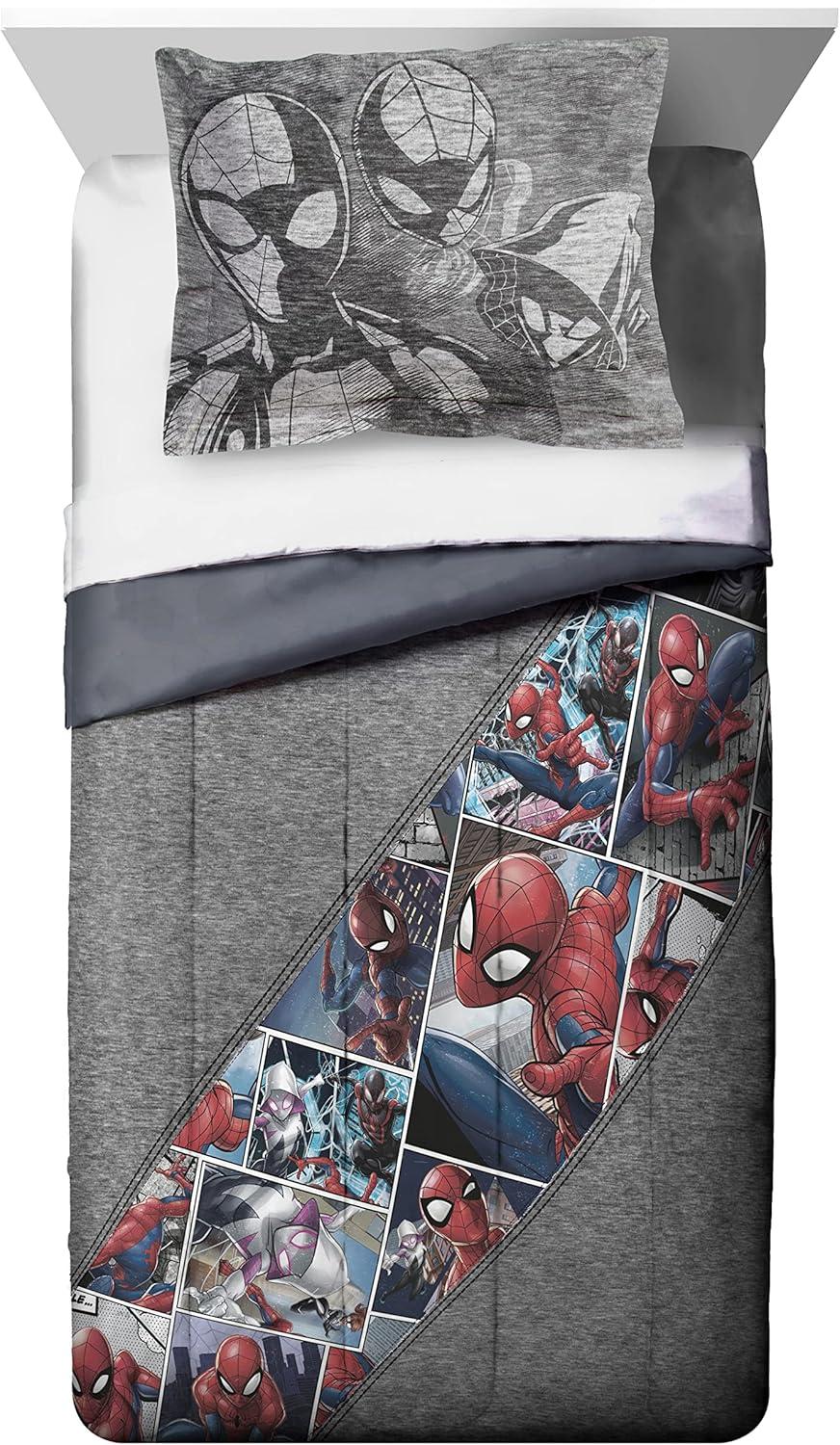 imageJay Franco Marvel Comics 80th Anniversary Twin Comforter ampamp Sham Set  Super Soft Kids Reversible Bedding  Fade Resistant Microfiber Official Marvel ProductGray  Spiderman