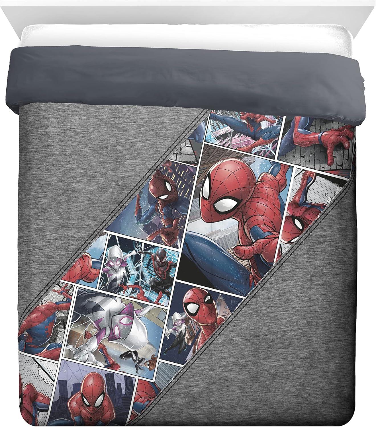 imageJay Franco Marvel Comics 80th Anniversary Twin Comforter ampamp Sham Set  Super Soft Kids Reversible Bedding  Fade Resistant Microfiber Official Marvel ProductGray  Spiderman