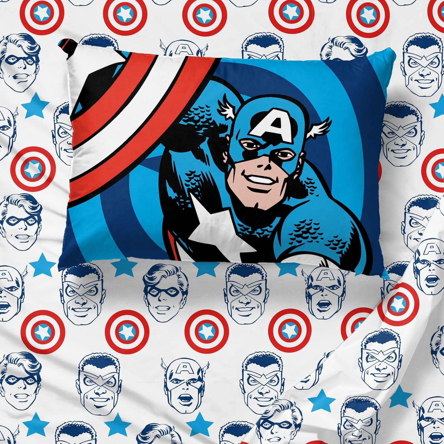 imageJay Franco Marvel Comics Captain America Twin Comforter Set  5 Piece Bed Set Includes Sheet Set ampamp Pillow Covers  Super Soft Avengers Kids BeddingBlue  Captain America