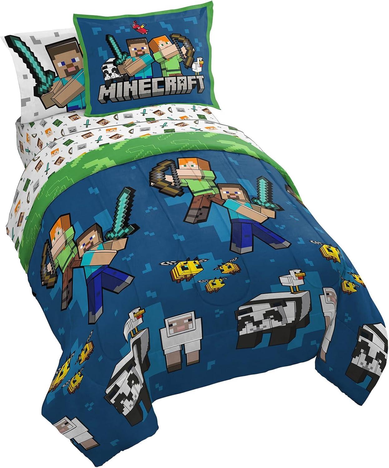 imageJay Franco Marvel Comics Captain America Twin Comforter Set  5 Piece Bed Set Includes Sheet Set ampamp Pillow Covers  Super Soft Avengers Kids BeddingBlue  Minecraft