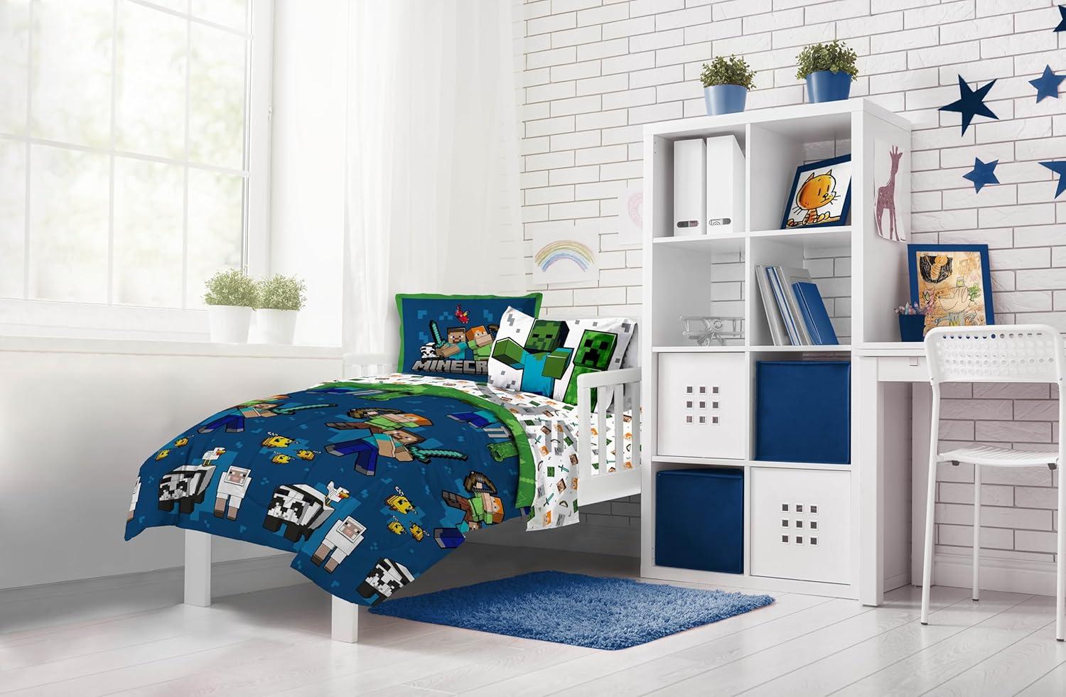 imageJay Franco Marvel Comics Captain America Twin Comforter Set  5 Piece Bed Set Includes Sheet Set ampamp Pillow Covers  Super Soft Avengers Kids BeddingBlue  Minecraft