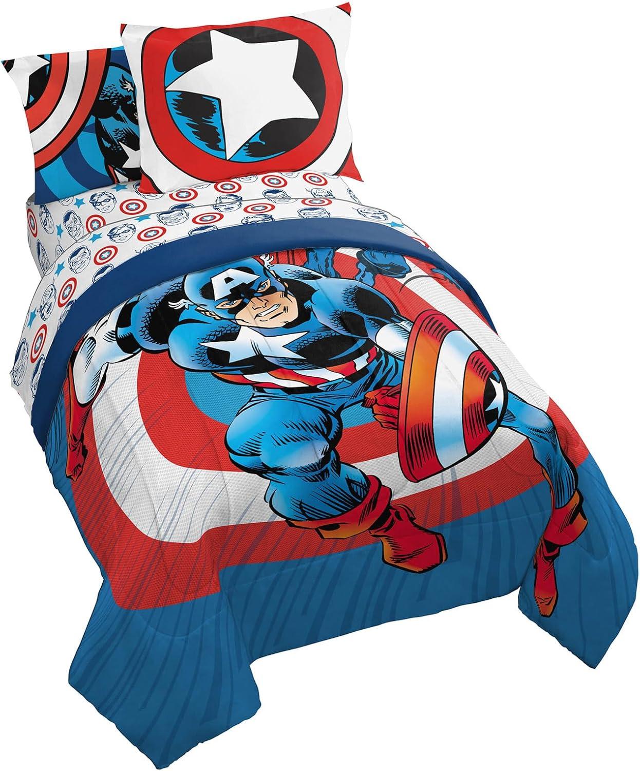 imageJay Franco Marvel Comics Captain America Twin Comforter Set  5 Piece Bed Set Includes Sheet Set ampamp Pillow Covers  Super Soft Avengers Kids BeddingBlue  Captain America