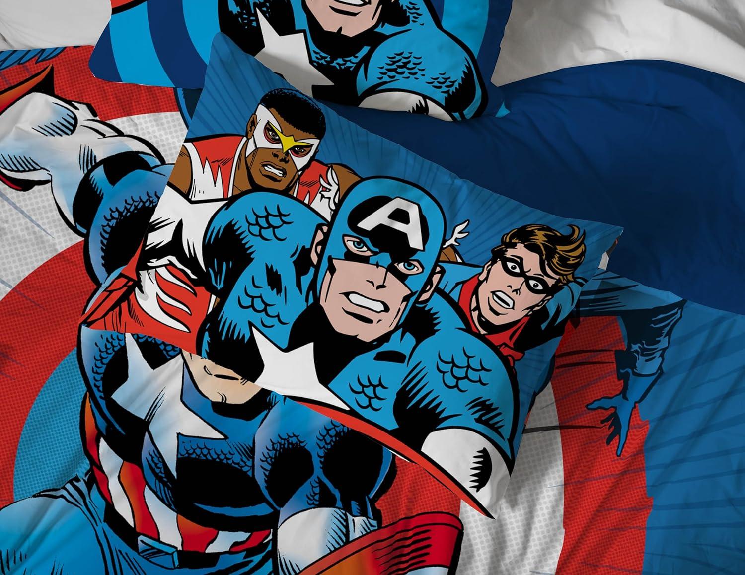imageJay Franco Marvel Comics Captain America Twin Comforter Set  5 Piece Bed Set Includes Sheet Set ampamp Pillow Covers  Super Soft Avengers Kids BeddingBlue  Captain America