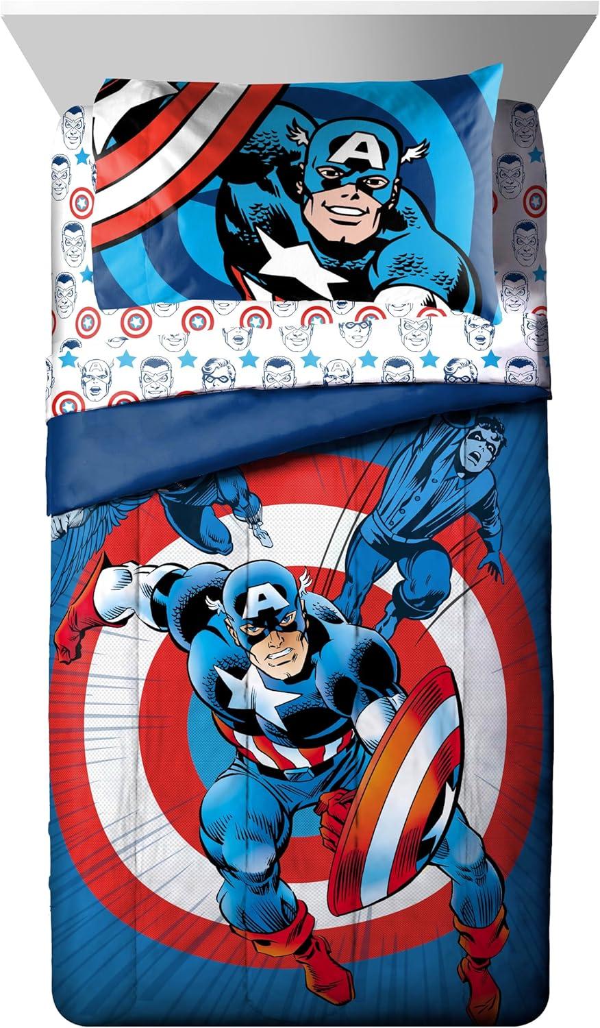 imageJay Franco Marvel Comics Captain America Twin Comforter Set  5 Piece Bed Set Includes Sheet Set ampamp Pillow Covers  Super Soft Avengers Kids BeddingBlue  Captain America