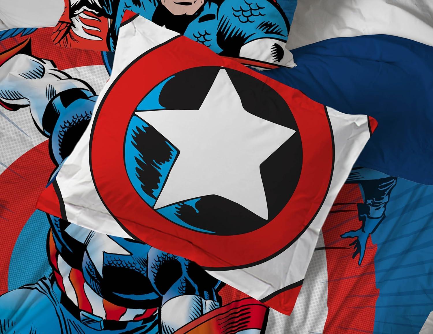 imageJay Franco Marvel Comics Captain America Twin Comforter Set  5 Piece Bed Set Includes Sheet Set ampamp Pillow Covers  Super Soft Avengers Kids BeddingBlue  Captain America