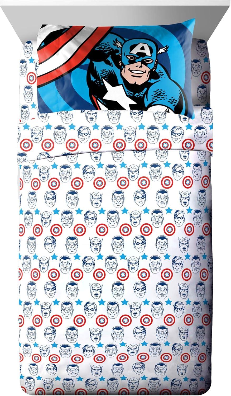 imageJay Franco Marvel Comics Captain America Twin Comforter Set  5 Piece Bed Set Includes Sheet Set ampamp Pillow Covers  Super Soft Avengers Kids BeddingBlue  Captain America