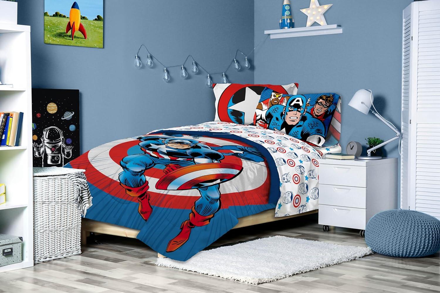 imageJay Franco Marvel Comics Captain America Twin Comforter Set  5 Piece Bed Set Includes Sheet Set ampamp Pillow Covers  Super Soft Avengers Kids BeddingBlue  Captain America