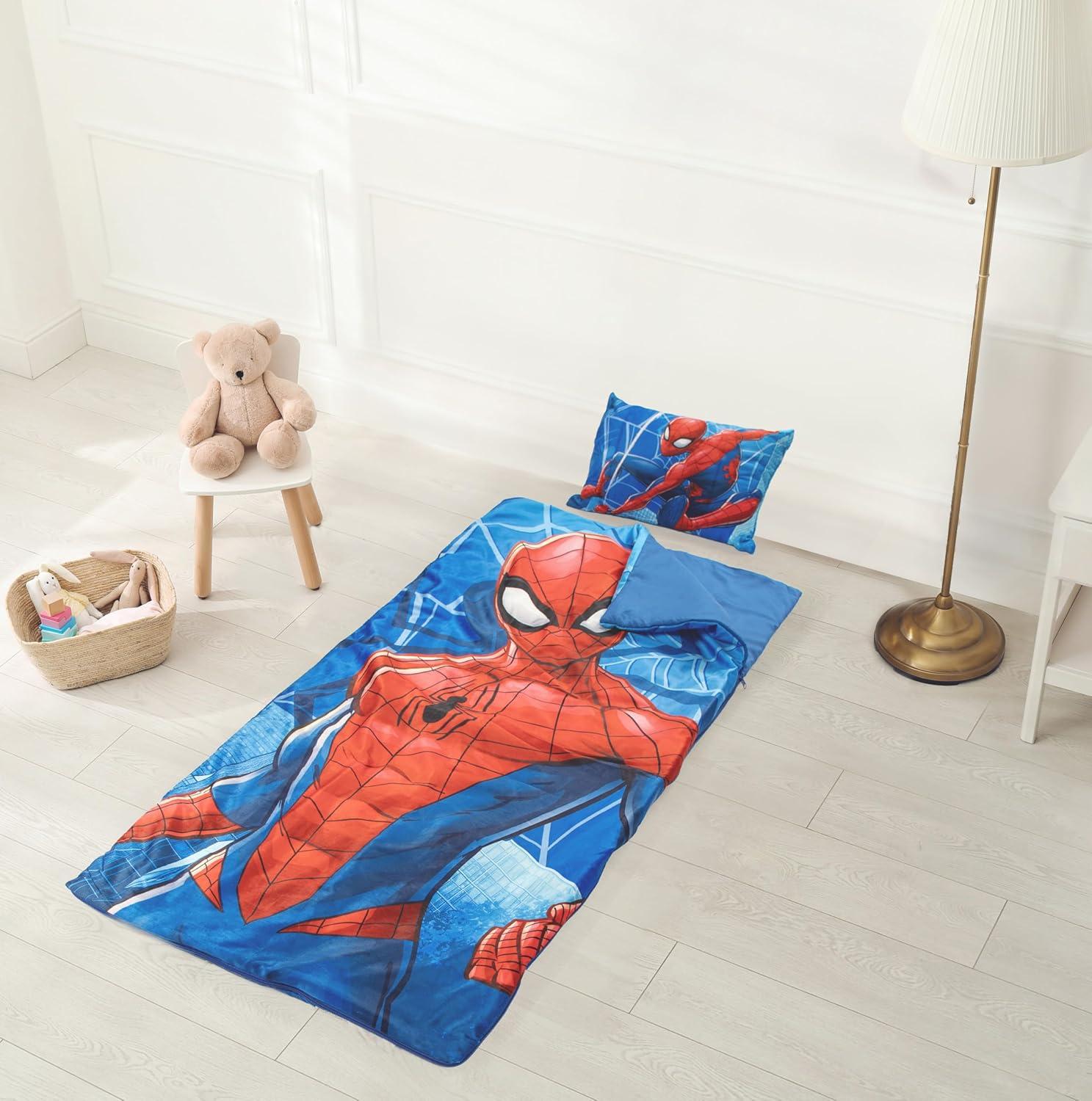 imageJay Franco Marvel Spiderman 3 Piece Sleepover Set  Cozy ampamp Warm Kids Slumber Bag with Pillow ampamp Eye Mask Official Marvel Product