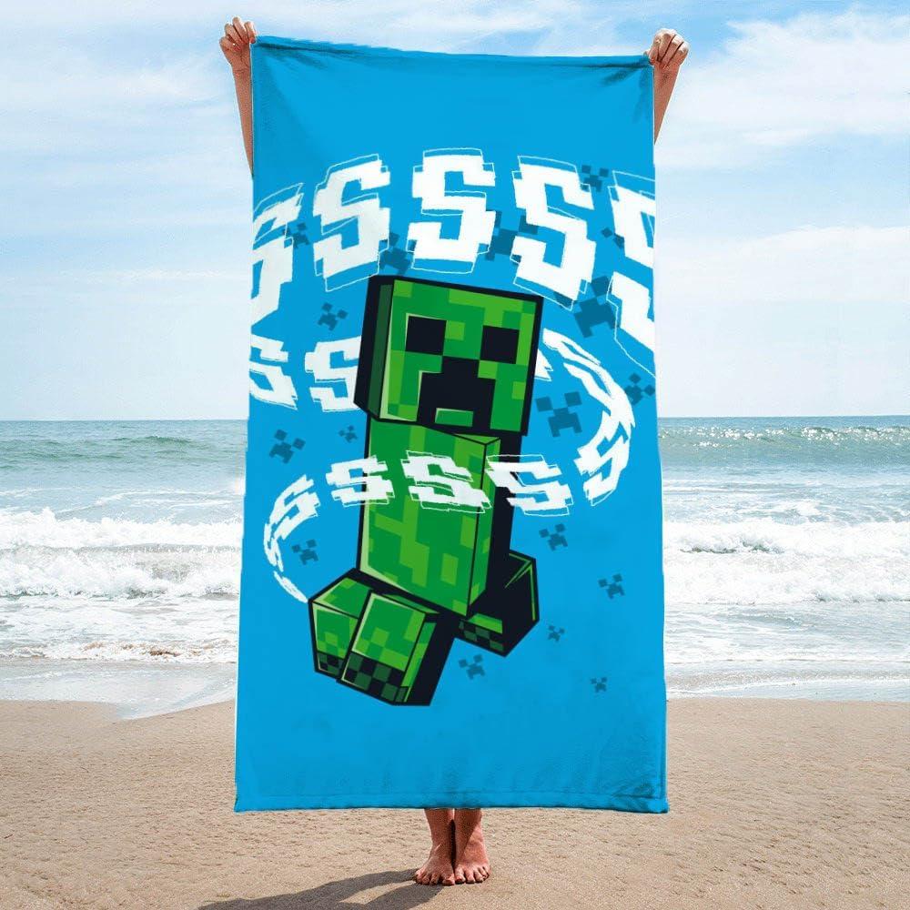 imageJay Franco Minecraft Creeper Kids Bath Pool Beach Towel  Super Soft ampamp Absorbent Blue 100 Cotton Towel Measures 28 x 58Blue  Minecraft 01