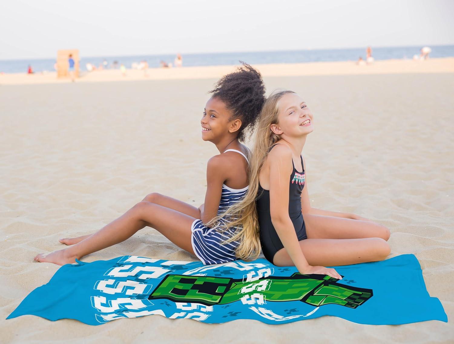 imageJay Franco Minecraft Creeper Kids Bath Pool Beach Towel  Super Soft ampamp Absorbent Blue 100 Cotton Towel Measures 28 x 58Blue  Minecraft 01