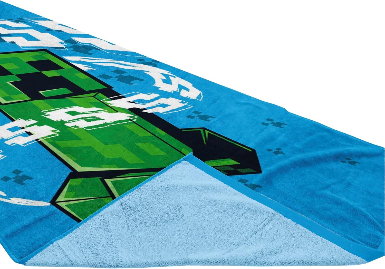 imageJay Franco Minecraft Creeper Kids Bath Pool Beach Towel  Super Soft ampamp Absorbent Blue 100 Cotton Towel Measures 28 x 58Blue  Minecraft 01