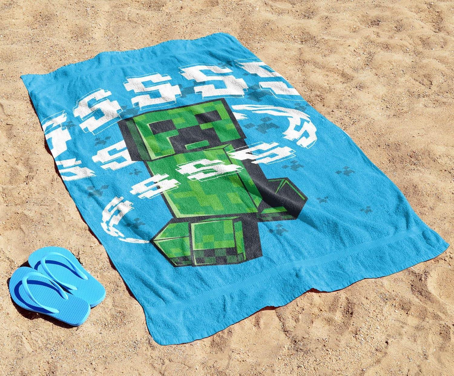 imageJay Franco Minecraft Creeper Kids Bath Pool Beach Towel  Super Soft ampamp Absorbent Blue 100 Cotton Towel Measures 28 x 58Blue  Minecraft 01