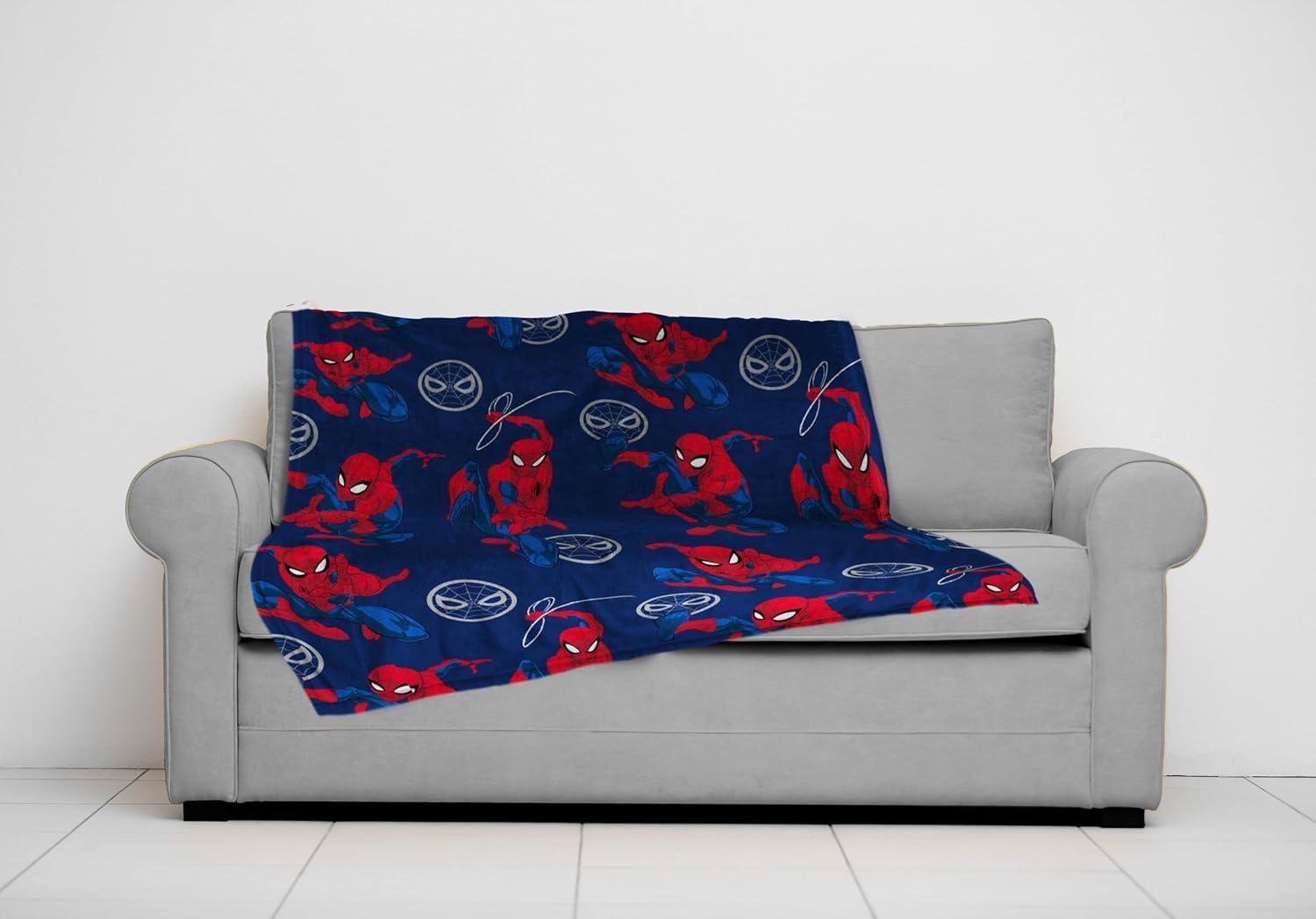 imageMarvel Spiderman Plush Throw Blanket  Measures 46 x 60 Inches  Kids Super Soft Fleece Superhero BeddingBlue  Spiderman