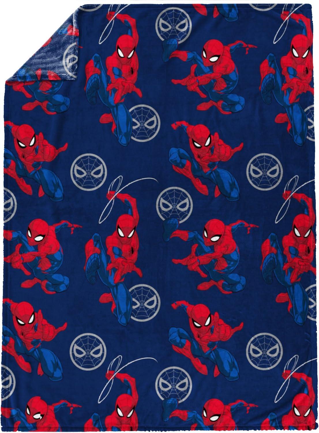 imageMarvel Spiderman Plush Throw Blanket  Measures 46 x 60 Inches  Kids Super Soft Fleece Superhero BeddingBlue  Spiderman
