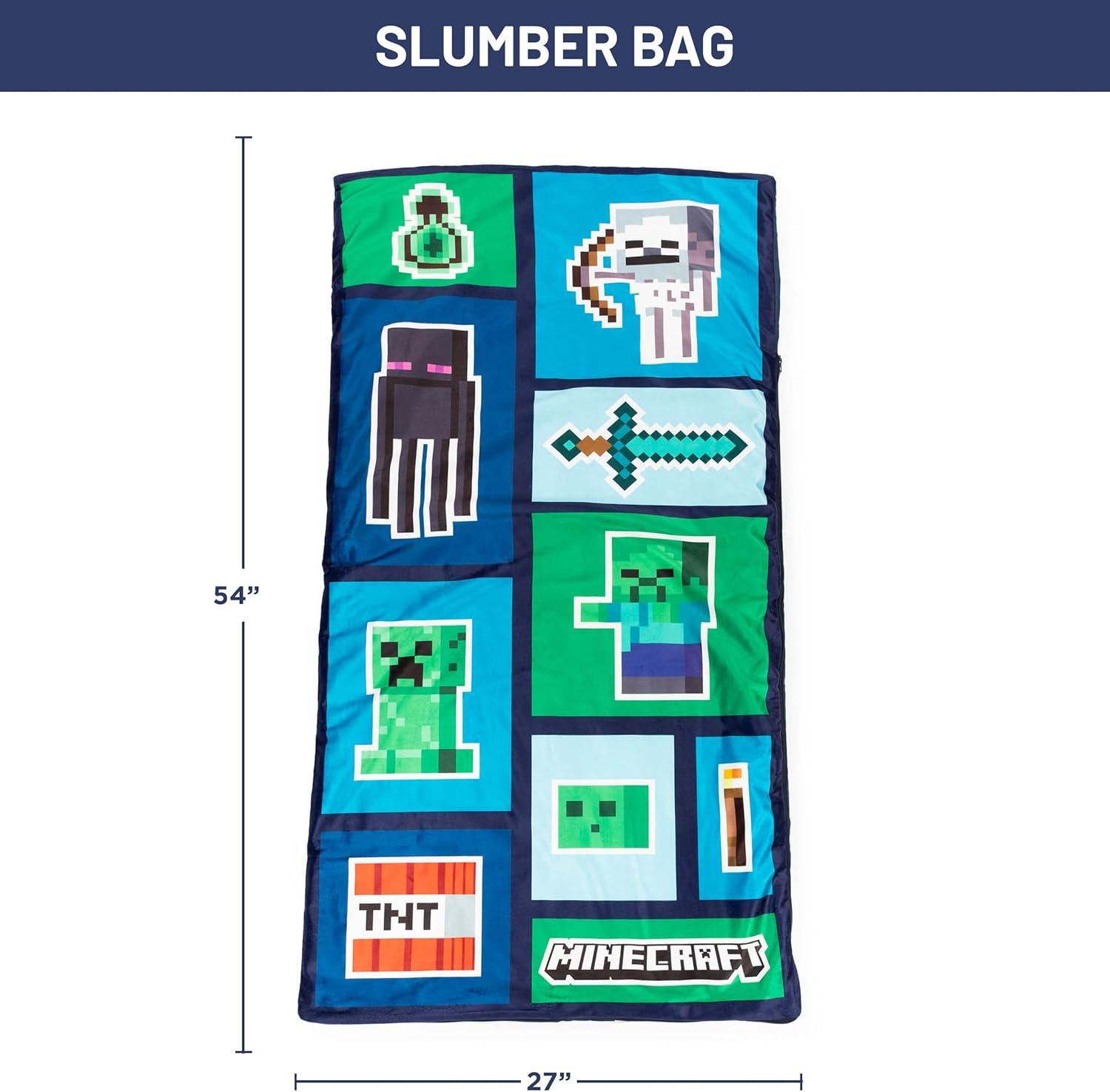imageMinecraft Creeper 3 Piece Sleepover Set  Cozy ampamp Warm Slumber Bag with Pillow ampamp Eye Mask Official Minecraft Product