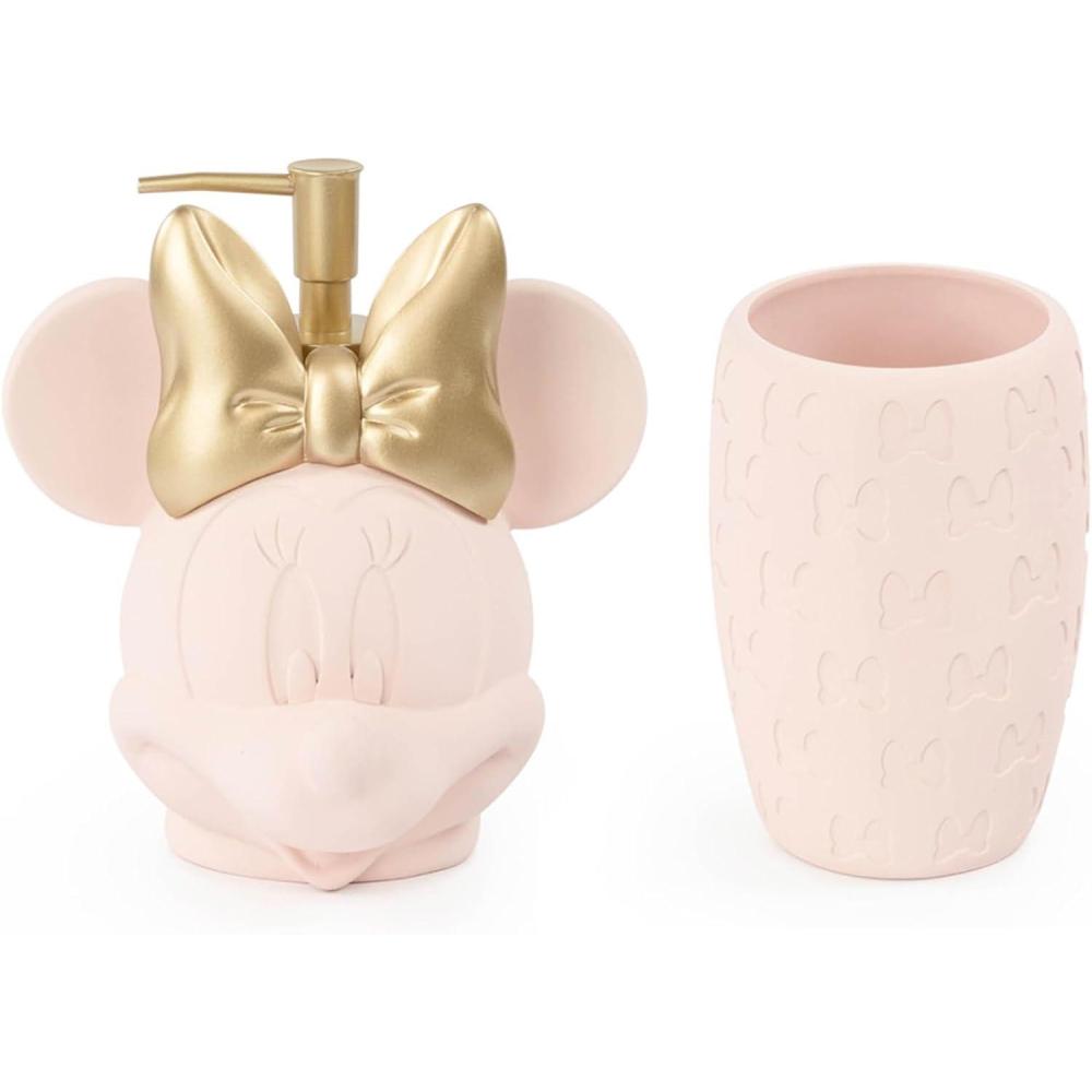 imageDisney Minnie Mouse Bathroom Soap Dispenser Set  2 Piece Pink Collection Includes Resin Lotion Pump and Tumbler Cup Bathroom Dcor