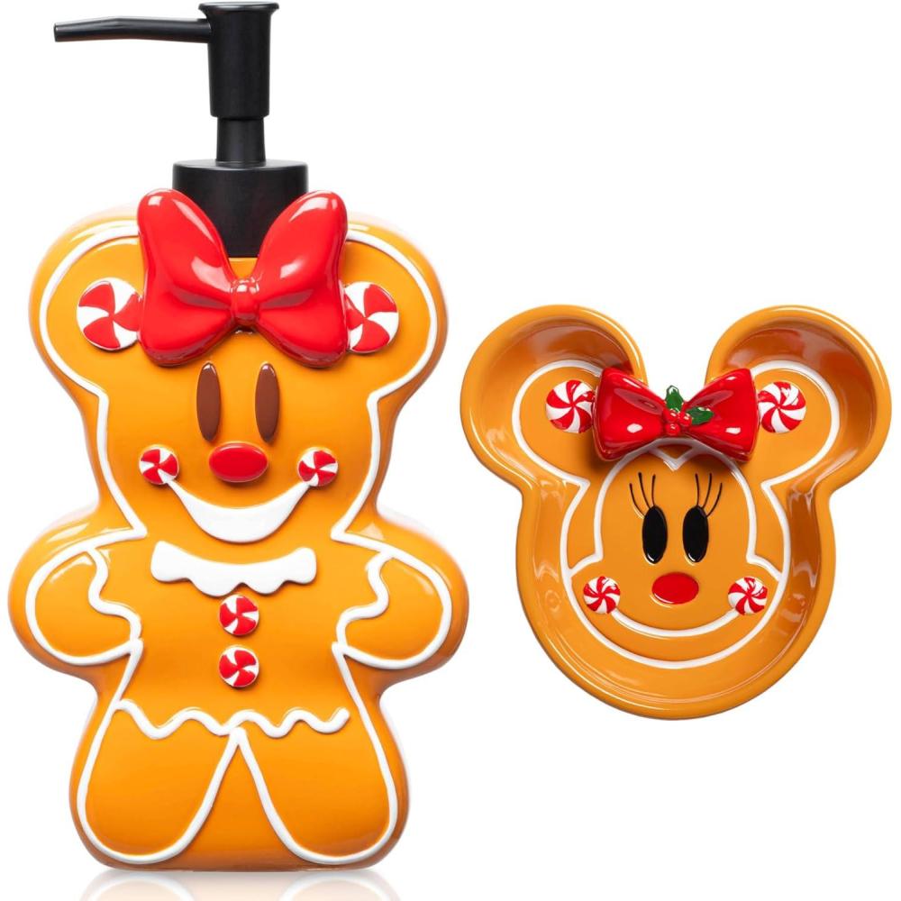 imageJay Franco Disney Minnie Mouse Gingerbread Bathroom Set  2 Piece Collection Includes Lotion Pump and Soap Dish  Christmas and Holiday Bathroom AccessoriesBrown  Minnie Mouse