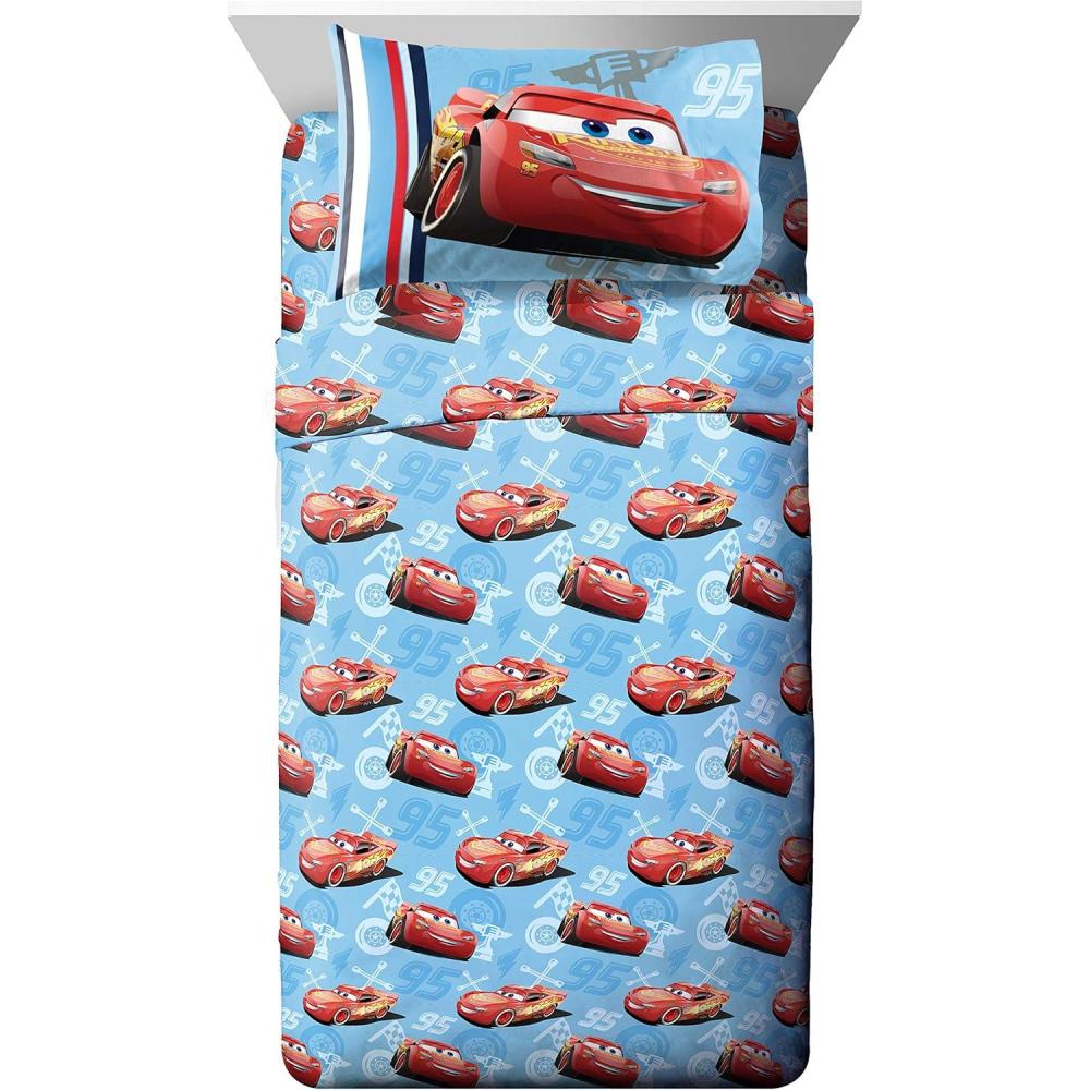 imageJay Franco DisneyPixar Cars Tune Up BlueGray 4 Piece Full Sheet Set with Lightning McQueen ampamp Mater Official DisneyPixar ProductCars 95