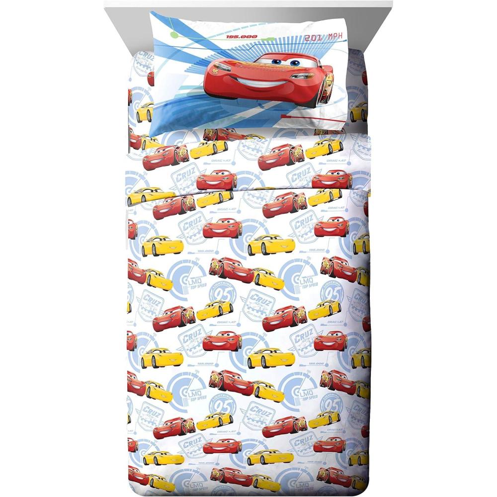 imageJay Franco DisneyPixar Cars Tune Up BlueGray 4 Piece Full Sheet Set with Lightning McQueen ampamp Mater Official DisneyPixar ProductCars Red