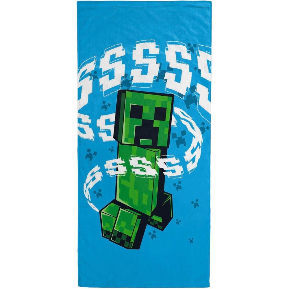 imageJay Franco Minecraft Creeper Kids Bath Pool Beach Towel  Super Soft ampamp Absorbent Blue 100 Cotton Towel Measures 28 x 58Blue  Minecraft 01