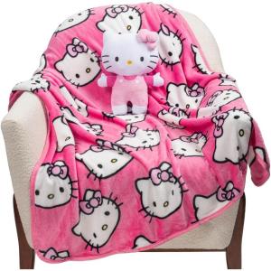 imageHello Kitty Plush Mini Pillow Buddy ampamp 46 x 60 Inch Travel Throw Set  Kids Super Soft 2 Piece Blanket Set
