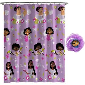 imageJay Franco Disney Encanto 2 Piece Bathroom Set  The Family Madrigal Shower Curtain ampamp Mirabel Loofah Body ScrubberPurple  Encanto