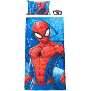 imageJay Franco Marvel Spiderman 3 Piece Sleepover Set  Cozy ampamp Warm Kids Slumber Bag with Pillow ampamp Eye Mask Official Marvel Product