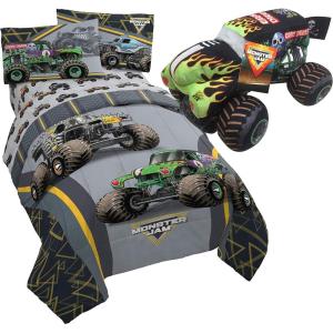 imageJay Franco Monster Jam Life Twin Bed Set and Grave Digger Pillow Buddy Bundle