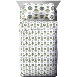 imageJay Franco Star Wars The Mandalorian The Child Queen Sheet Set  4 Piece Set Super Soft and Cozy Kids Bedding Features Baby Yoda Grogu  Fade Resistant Microfiber Sheets Official Star Wars ProductWhite  Mandalorian