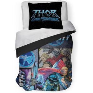 imageJay Franco Marvel Comics Thor Mighty Twin Comforter ampamp Sham Set  Kids Super Soft Bedding  Fade Resistant Microfiber Official Marvel Product