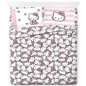 imageJay Franco Sheet Set Includes Sheets and Pillow Cover  100 Microfiber Bedding and Room Decor Multi  Hello Kitty 4 Piece King