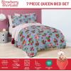 imageJay Franco Kids Comforter Set Includes Sheets and Pillow Covers  Soft and Cozy Bed Set for Stylish Room Decor Blue  Strawberry Shortcake 7 Piece Queen Size Bedding
