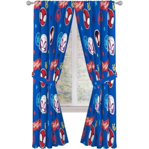 imageJay Franco Window Curtains for Kids Bedroom 4Piece Drape Set with 2 Tiebacks Blue  Spidey ampamp His Amazing Friends 42quot W x 63quot L Pack of 2Blue  Spidey  His Amazing Friends