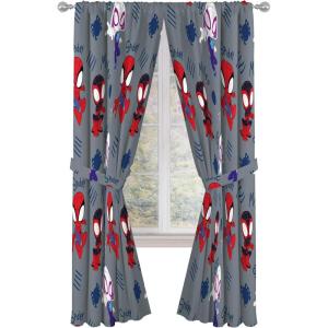 imageJay Franco Window Curtains for Kids Bedroom 4Piece Drape Set with 2 Tiebacks Blue  Spidey ampamp His Amazing Friends 42quot W x 63quot L Pack of 2Grey  Spidey  His Amazing Friends