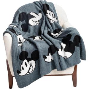 imageJay Franco Disney Mickey Mouse Faces Feather Knit Fluffy Throw Blanket  Fuzzy Blanket Measures 50 x 60 Inch  Super Soft Lightweight BeddingGray  Mickey Mouse