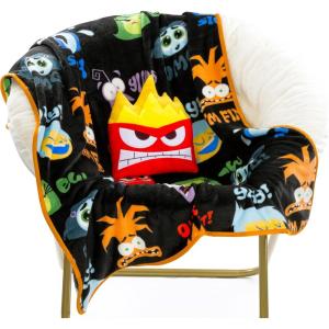 imageJay Franco Disney Pixar Inside Out Sadness Nogginz Set  40 x 50 Inch Lightweight Travel Throw Blanket ampamp Pillow  Kids Super Soft 2 Piece Bedding SetBlack  Anger