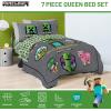 imageJay Franco Kids Comforter Set Includes Sheets and Pillow Covers  Soft and Cozy Bed Set for Stylish Room Decor Black  Spiderman 7 Piece Full BeddingGrey  Minecraft Movie
