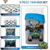 imageJay Franco Kids Comforter Set Includes Sheets and Pillow Covers  Soft and Cozy Bed Set for Stylish Room Decor Gray  Monster Jam 01 5 Piece Twin Size Bedding