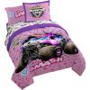 imageJay Franco Kids Comforter Set Includes Sheets and Pillow Covers  Soft and Cozy Bed Set for Stylish Room Decor Pink  Monster Jam 7 Piece Queen Bedding