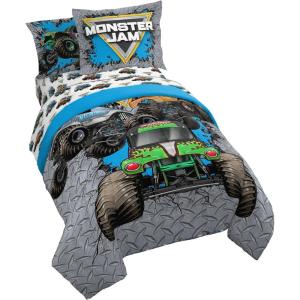 imageJay Franco Kids Comforter Set Includes Sheets and Pillow Covers  Soft and Cozy Bed Set for Stylish Room Decor Gray  Monster Jam 01 5 Piece Twin Size Bedding