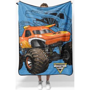 imageJay Franco Kids Plush Throw Blanket Soft ampamp Comfy Throw for Couch or Bed  Cozy Home Dcor for Living Room ampamp Bedroom Blue  Monster Jam 40x50  Travel BlanketBlue  Monster Jam