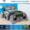 imageJay Franco Kids Comforter Set Includes Sheets and Pillow Covers  Soft and Cozy Bed Set for Stylish Room Decor Gray  Monster Jam 01 7 Piece Queen Size Bedding
